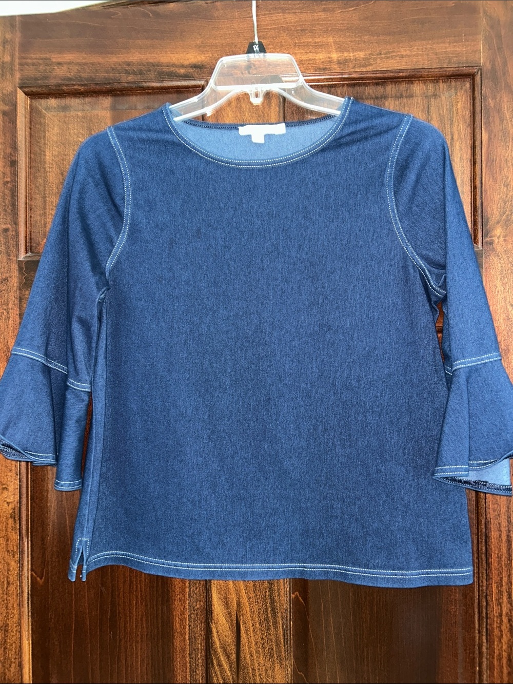 Chicos Women’s Blue Denim 3/4 Sleeve Top 1